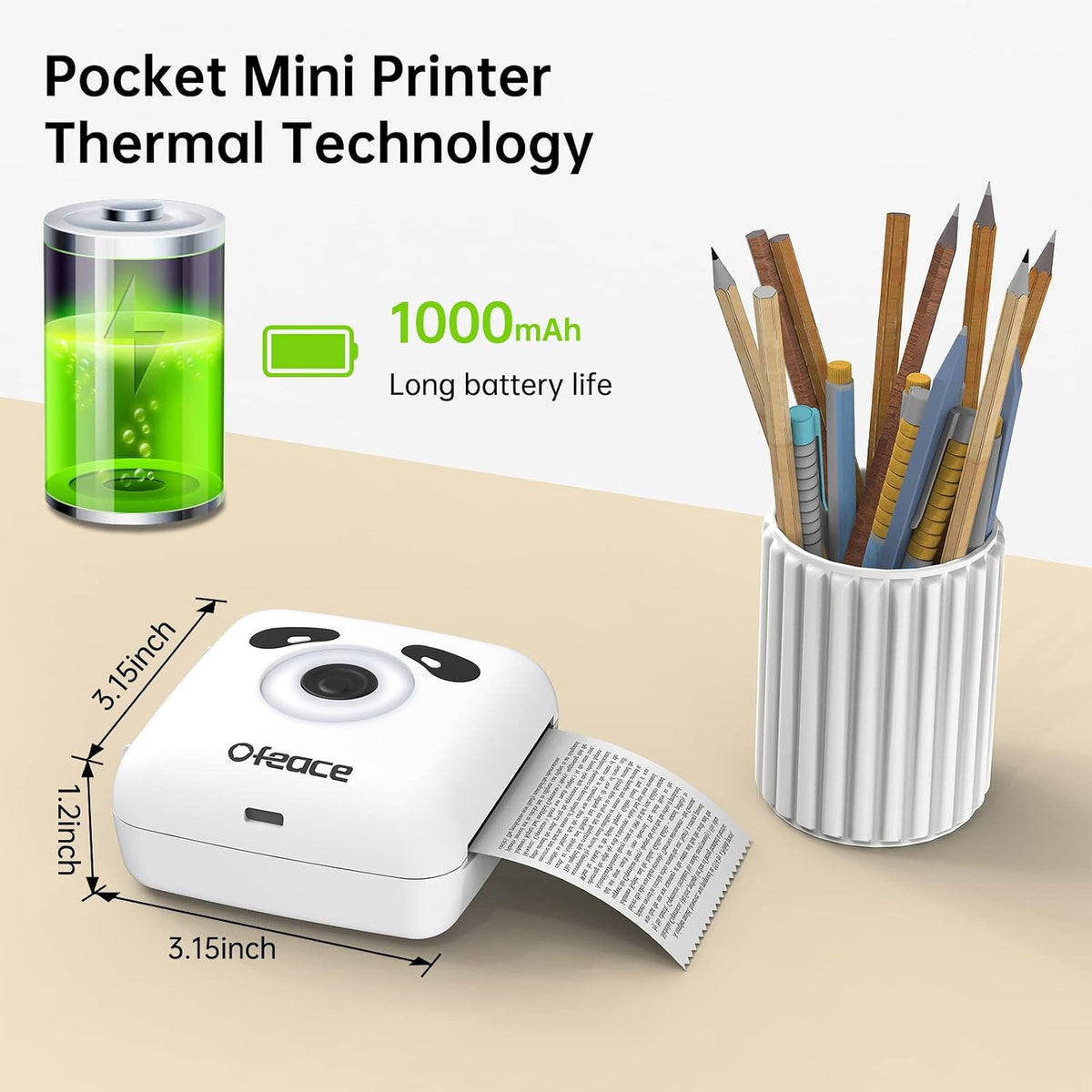 Portable Thermal Printer TP6S for Iphone and Android Phone, 300DPI Wireless Bluetooth Small Thermal Inkless Mini Sticker Printer for Pictures, Travel, Label, DIY, Kids Gifts