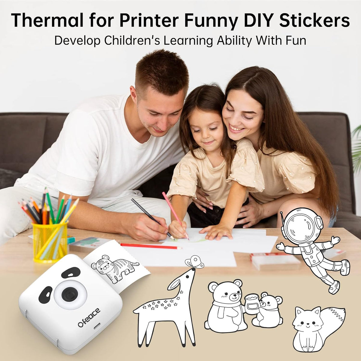 Portable Thermal Printer TP6S for Iphone and Android Phone, 300DPI Wireless Bluetooth Small Thermal Inkless Mini Sticker Printer for Pictures, Travel, Label, DIY, Kids Gifts