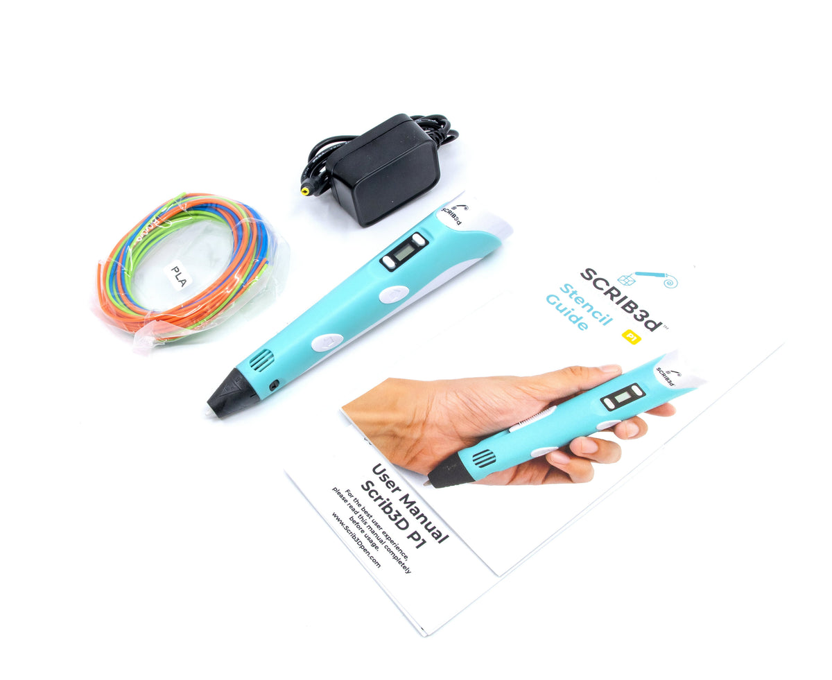 P1 3D Printing Pen with Display - Includes 3D Pen, 3 Starter Colors of PLA Filament, Stencil Book + Project Guide, and Charger
